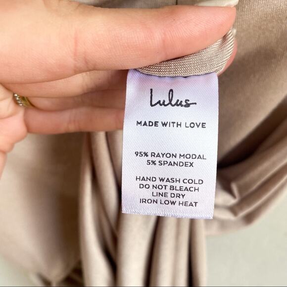 NWT Lulus Hot Take Taupe Asymmetrical Cutout Midi Dress - Picture 9 of 10